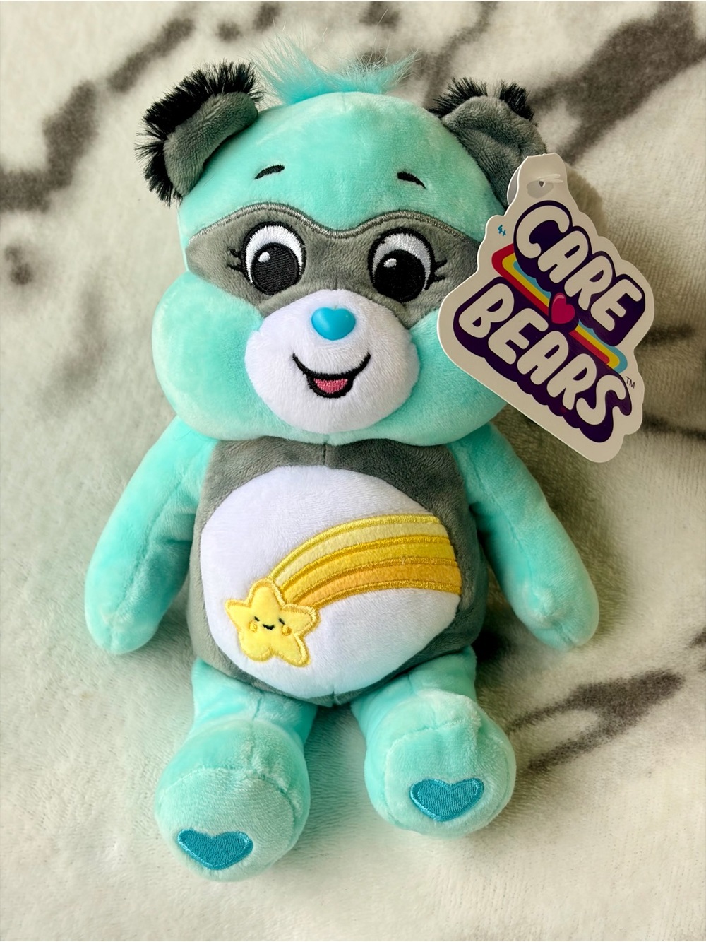 Care Bears Cousin Mashup 2023 Wish Bear/Bright Heart Raccoon 9โBeanie Plush/NWT